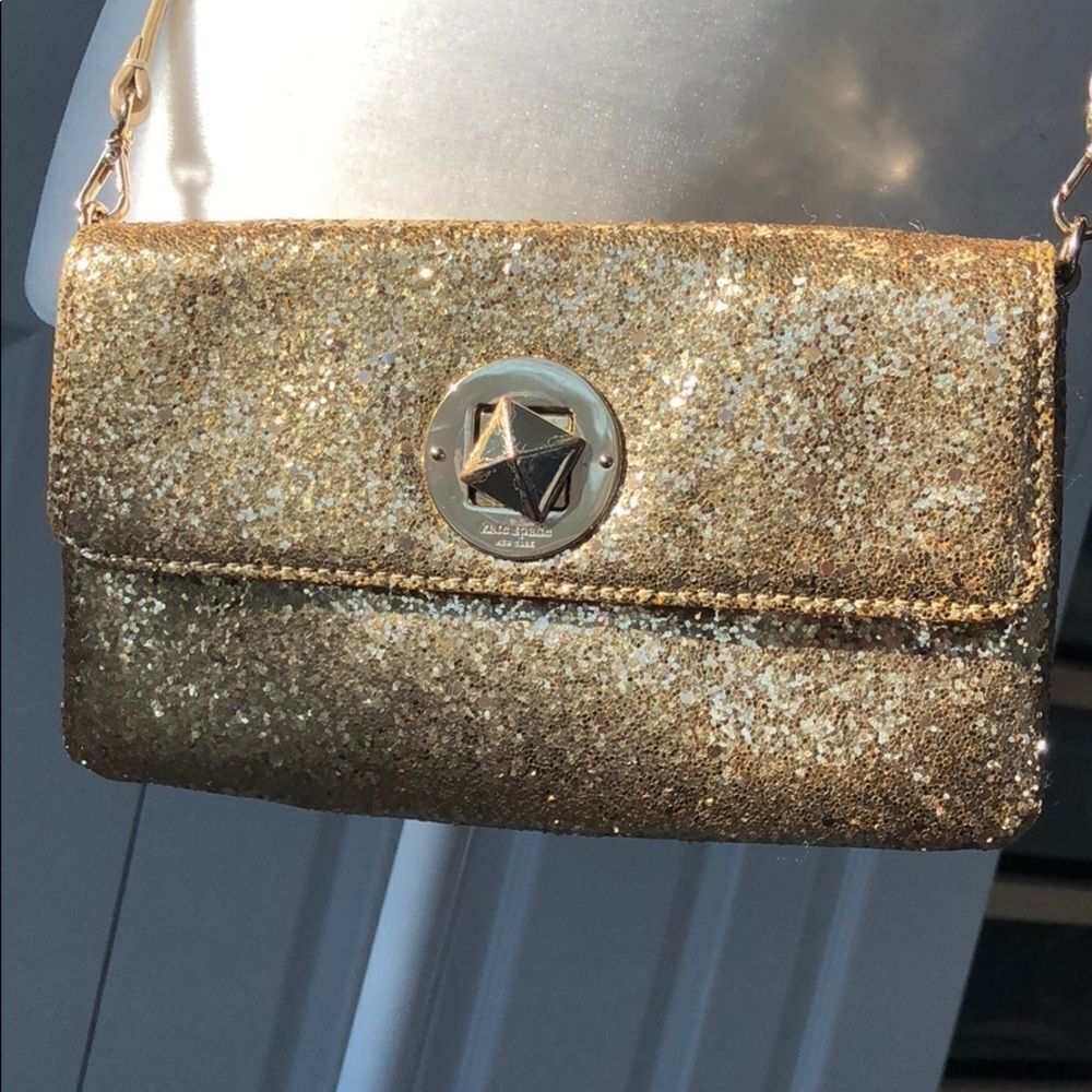 Kate Spade small crossbody gold glitter sparkle purse - Picture 2 of 11